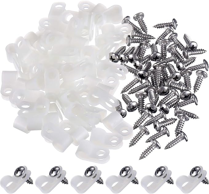 Hicarer 50 Pack R-Type Cable Clip Wire Clamp, Nylon Screw Mounting Cord by Hicarer