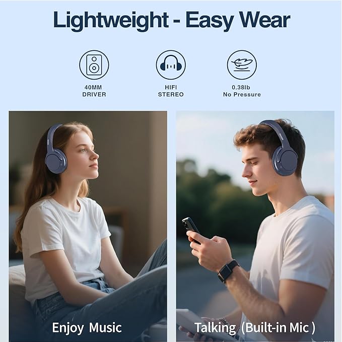 MIDOLA Bluetooth Headphones Over Ear 68H Playtime 6 EQ Wireless Headset - Image 3