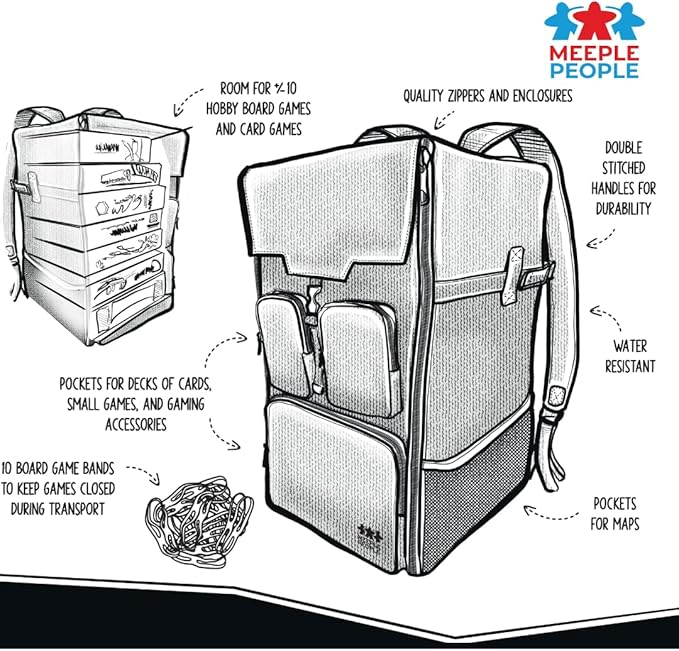 Board Game Backpack with 10 Board Game Bands, Padded Straps, Carrying Handle - Image 3
