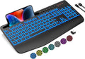 Trueque Wireless Keyboard with 7 Colored Backlits, Wrist Rest, Phone Holder by Trueque