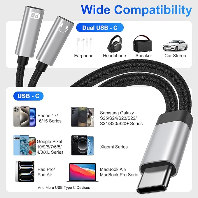 USB C Splitter, Dual USB C Headphone and Charger Adapter - Image 7