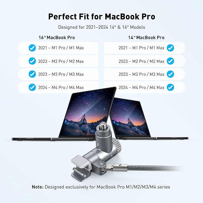 AboveTEK Laptop Locking Cable for MacBook Pro 14/16, Anti-Theft Keyed Laptop - Image 2