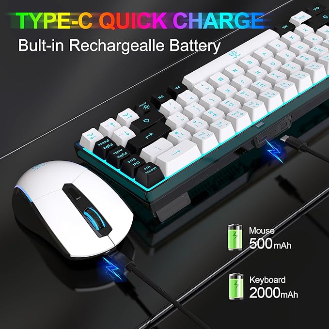 Snpurdiri 60% Wireless Gaming Keyboard and Mouse Combo, Ice Blue Backlit - Image 3