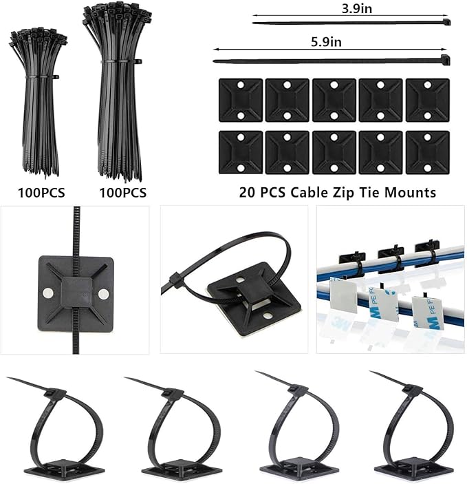 ELII 327PCS White Cable Management Kit 4 Cable Cable Sleeves, 65 Cable Clips - Image 7