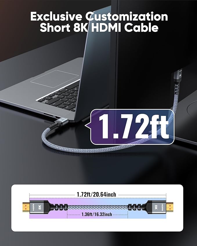 Highwings Short 8K HDMI Cable 1.72ft Total Length, 1.36ft Cable Length - Image 3