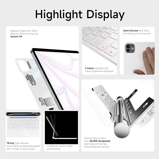 nimin Keyboard Case for iPad Pro 13 inch 2024, Magnetic Attach, 7-Color - Image 3