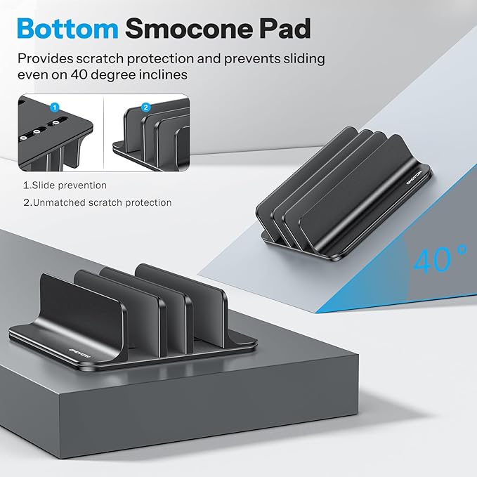 OMOTON 3-Slot Vertical Laptop Stand, Desktop Aluminum Stand - Image 3