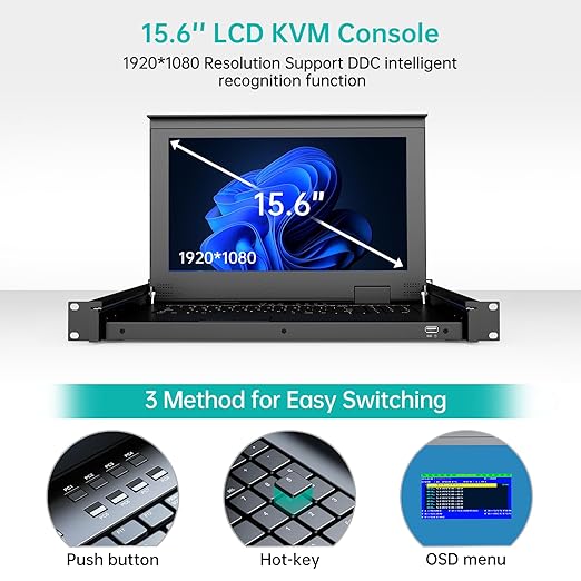 MT-VIKI 16-Port HDMI LCD KVM Console, 1U Rack Mount - Image 3