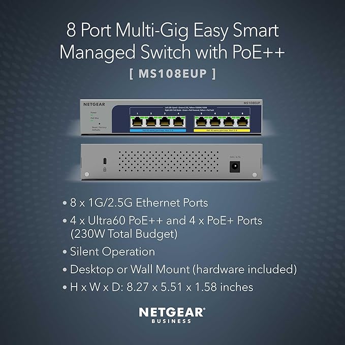 NETGEAR 8-Port Ultra60 PoE Multi-Gigabit Ethernet Easy Smart Managed Switch - Image 2