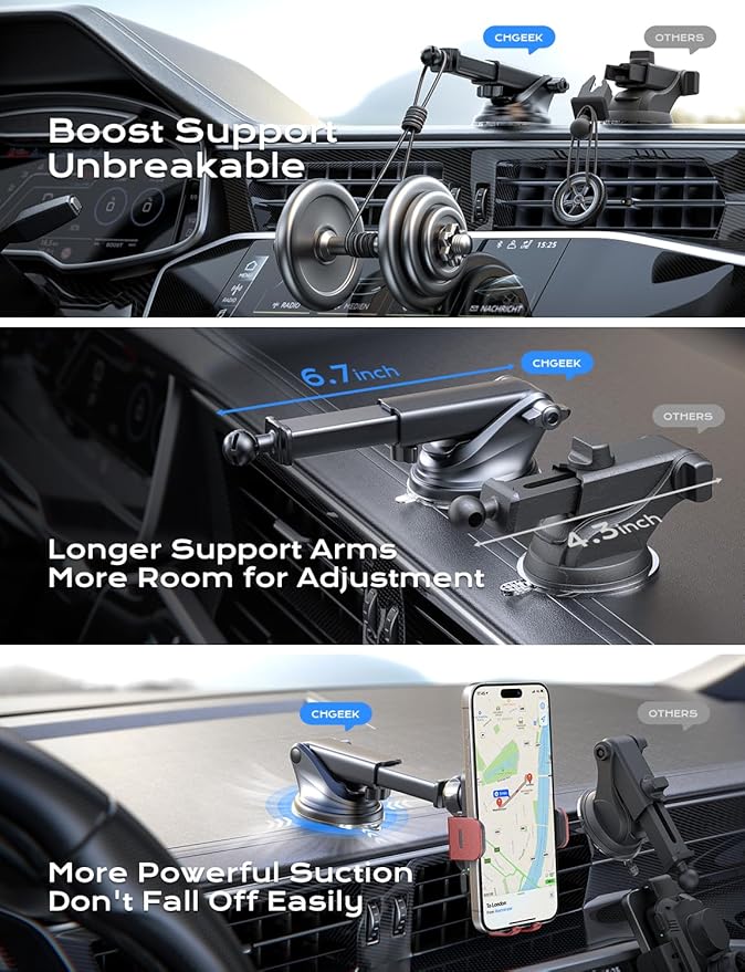 CHGeek Wireless Car Charger, 15W Fast Charging Auto Clamping Car Charger Phone - Image 5