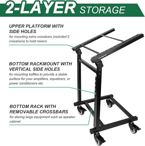 12U DJ Mixer Stand Rack Mount Rolling Stand Stage Cart Adjustable Rack Mount - Image 2