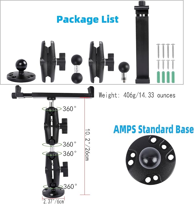 Aluminum Heavy Duty Drill Base Car Tablet Mount - Image 5