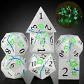 Glow in The Dark Metal Dice, DNDND 7 PCS Green Metallic D&D Dice Set by DNDND