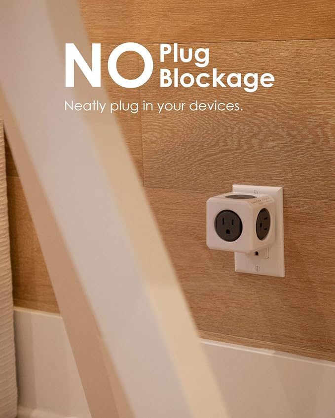 Allocacoc PowerCube Original, 5 Outlets, Wall Plug, Power Charger, Surge - Image 3
