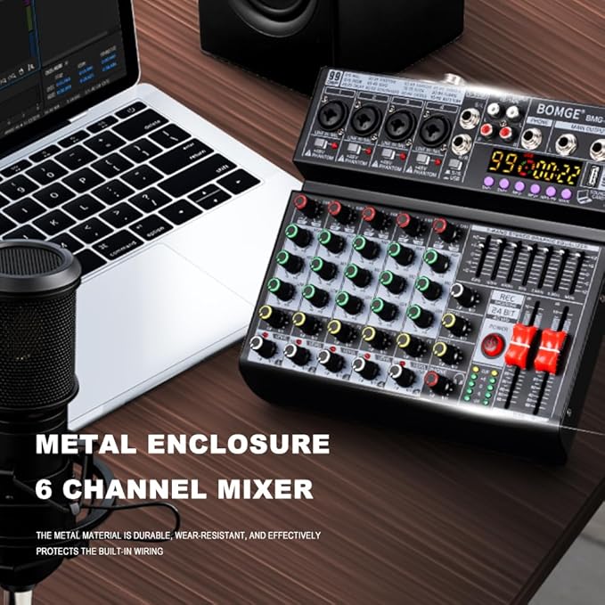 BOMGE 06A Professional 6 Channel DJ Audio Mixer, DJ Controller Sound Mixer - Image 6