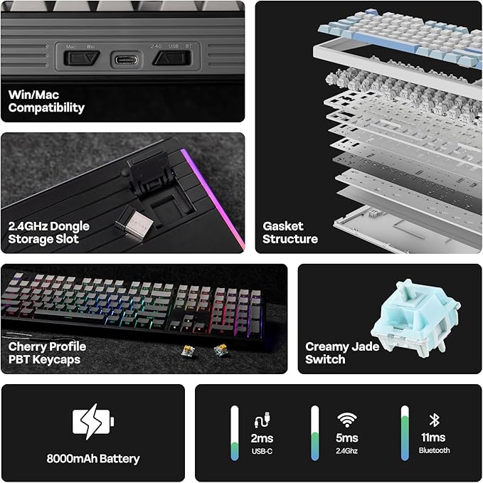 EPOMAKER TH108 Full Size Mechanical Keyboard, Wireless Gaming Keyboard - Image 2