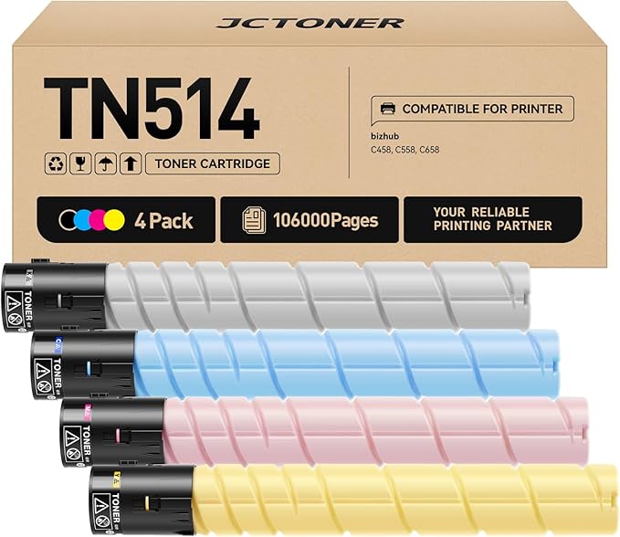 TN514 Toner Cartridge 4 Pack High Yield Compatible Replacement by JCTONER
