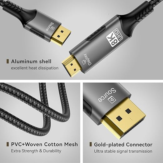 FDBRO 8K DisplayPort to HDMI Cable Active 8K@60Hz 4K@120Hz 32.4Gbps, - Image 5