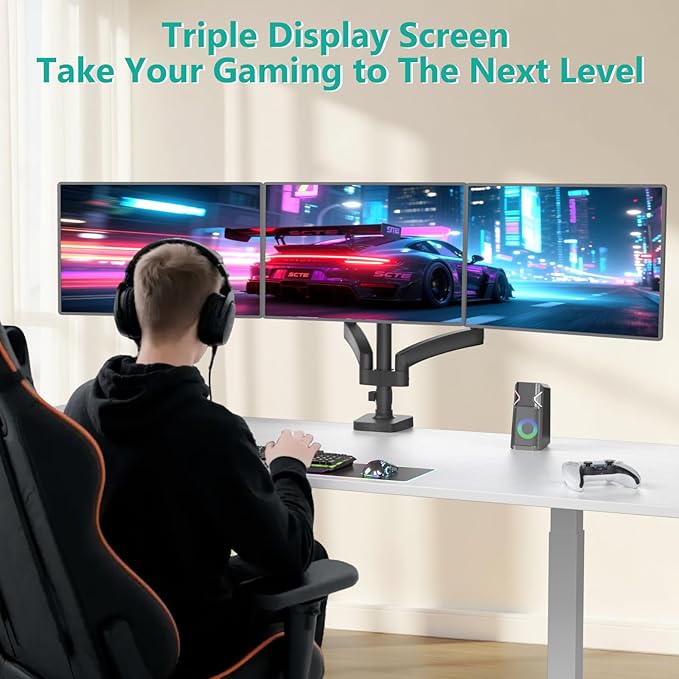 WALI Triple Monitor Mount, 3 Monitor Desk Mount - Image 7