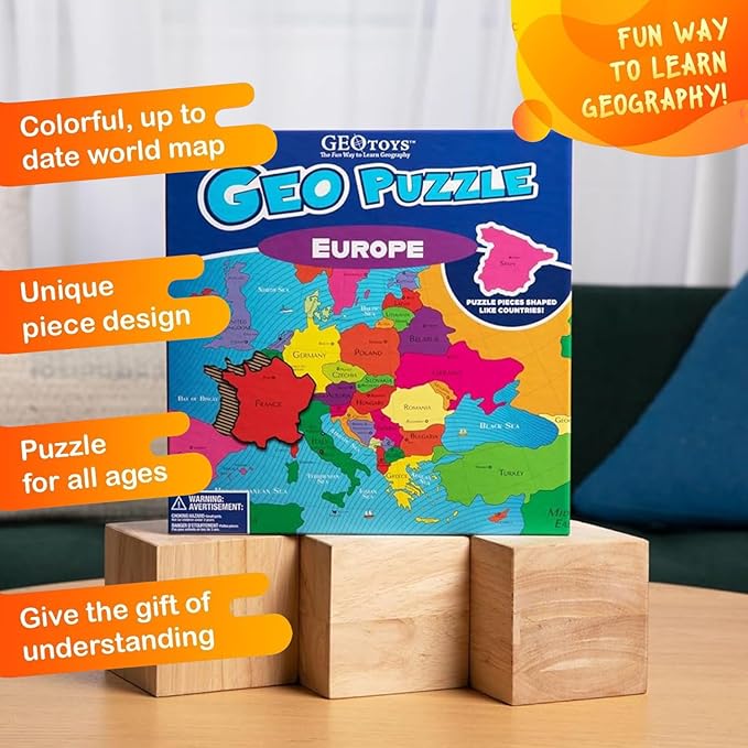 GeoToys GeoPuzzle, Europe Shaped Jigsaw Puzzles, Geography Game & Map Puzzle - Image 3