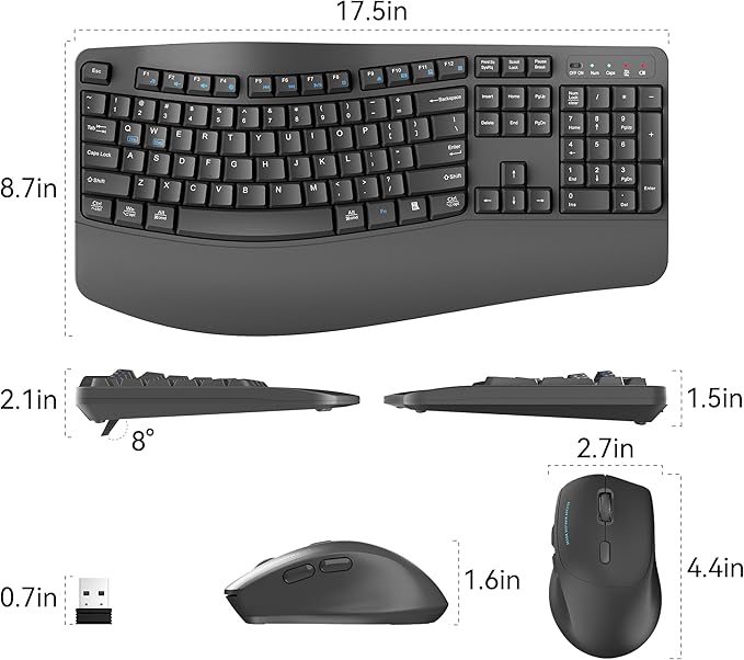 Wireless Keyboard and Mouse Combo, 2.4G Full Size Wave Keys Ergonomic Keyboard - Image 9