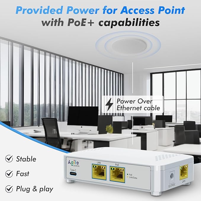​PoE to USB C Switch 60W 802.3af/at Compliant, 1 USB-C Port & 1 PoE+ Port & 1 - Image 8