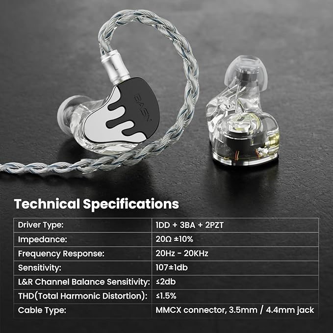 BASN BmasterX in Ear Audio Monitor, Hybrid 6 Drivers IEM Earphones - Image 4