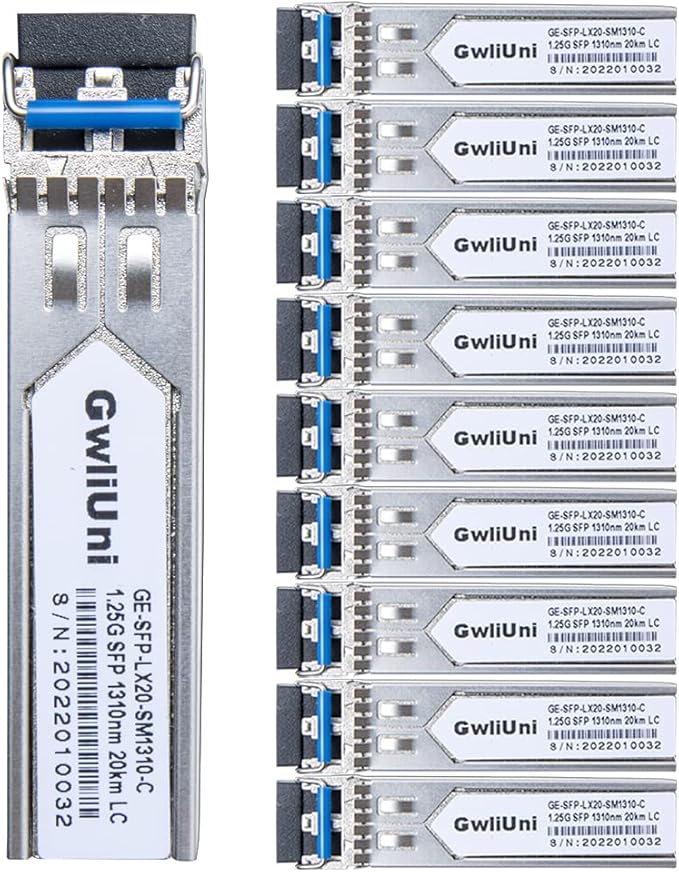 10Pcs 1.25G Single Mode SFP Fiber Module Network Transceiver, LX SM 1310nm 20km by GwliUni