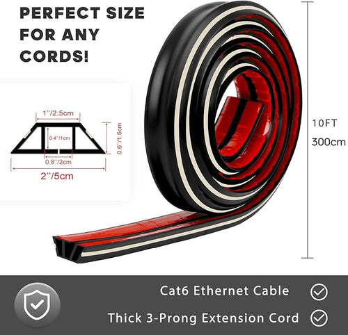 10ft Large Black Floor Cord Cover, Self-2" x 0.6", Cable Cavity:0.8" x 0.4" - Image 2