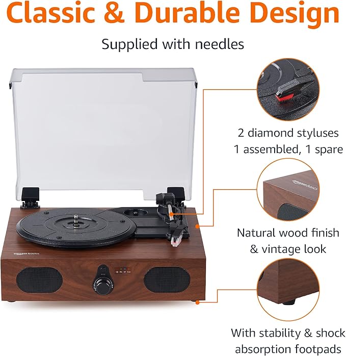 Amazon Basics Desktop Turntable Vinyl Record Player - Image 3