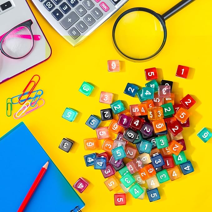 Poen 100 Pcs 16mm Dice Set Bulk, 6 Sided Standard Colored Dices - Image 2