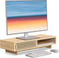 Monitor Stand Riser with Sliding Door, Computer Laptop Stand Desk Shelf by WELLWENG