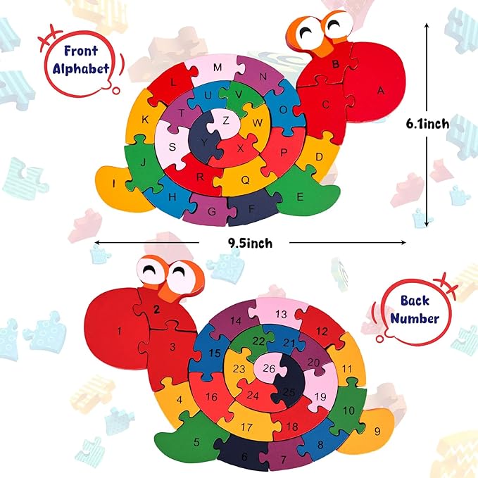 LovesTown Wooden Alphabet Snail Jigsaw Puzzles, Montessori Letters Numbers - Image 5