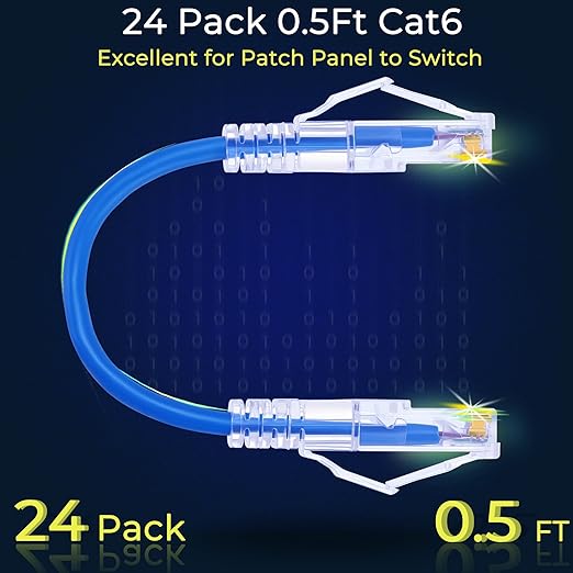 Rapink 24 Pack Cat6a Ethernet Patch Cables 0.5ft Blue, Supports 10G, Data Center - Image 2