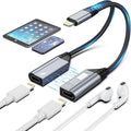 Magnetic Lightning to Dual Lightning AUX Adapter, 2 in 1 iPhone Audio and by Quanlex