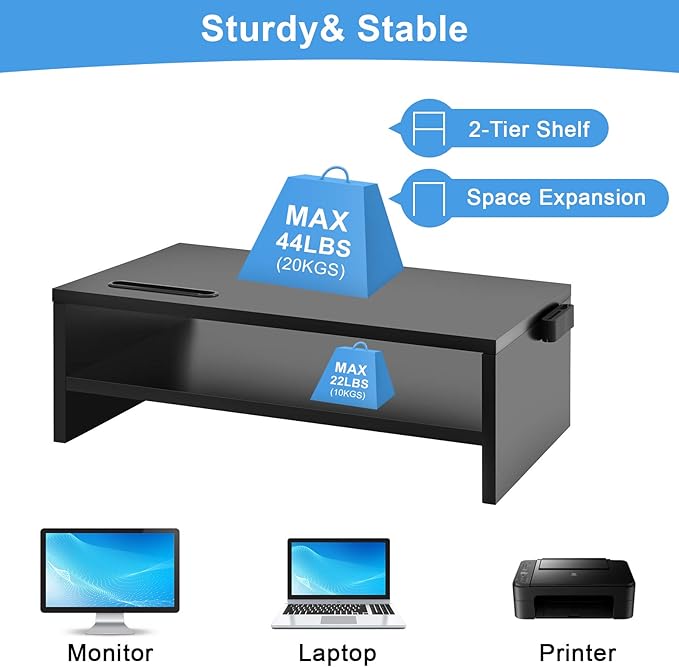 Marbrasse Monitor Stand Riser, 2 Pack 16.5 Inch 2 Tier Computer Monitor Stand - Image 4