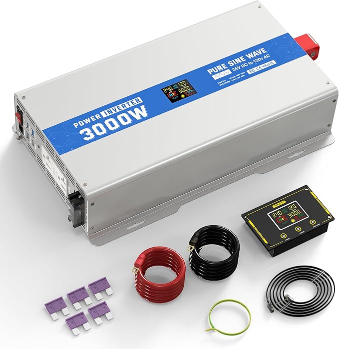 3000W Pure Sine Wave Power Inverter 24V DC to 120V AC Converter 6000 Watt Peak by PowerInverter