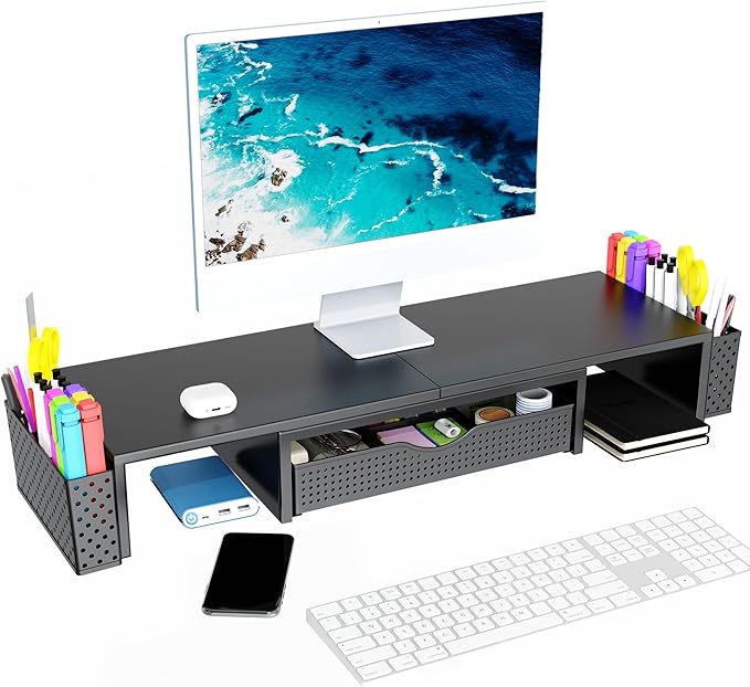 Spacrea Metal Desk Organizers and Accessories, Dual Monitor Stand Riser - Image 4