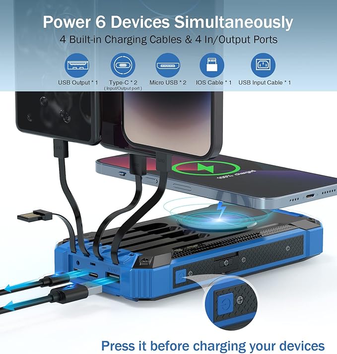 GOODaaa Power Bank Wireless Charger 36000mAh Built in 4 Cables Six Outputs 15W - Image 2