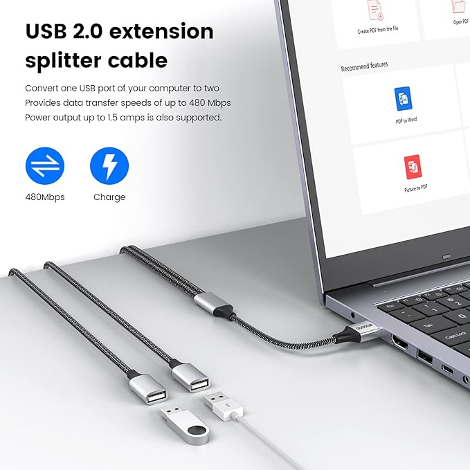 Durable USB A Male to 2 Female Extension Cord - Image 3