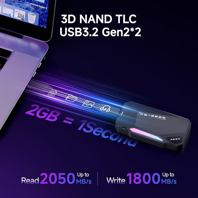 2TB Magnetic Portable SSD, 2050MB/s Type-C USB 3.2 Gen 2x2 External SSD - Image 3