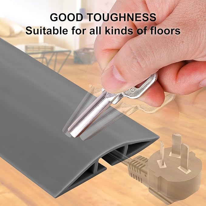 10Ft Floor Cord Cover Gray Silicone Cable Protector Easy to Install Wire - Image 5