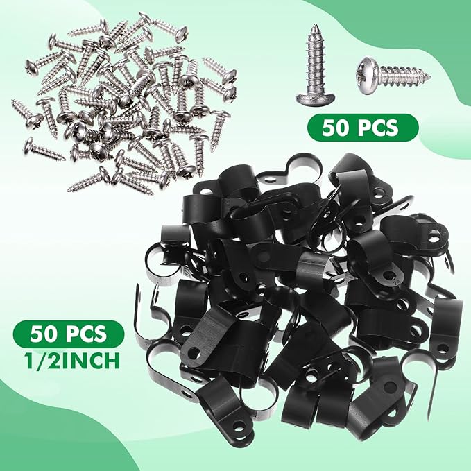 Hicarer 50 Pack R-Type Cable Clip Wire Clamp, Nylon Screw Mounting Cord - Image 5