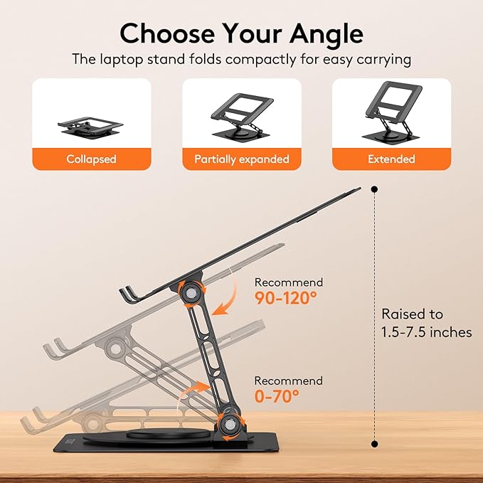 TECKNET Laptop Stand for Desk, 360 Rotating Base, Ergonomic Foldable Computer - Image 3