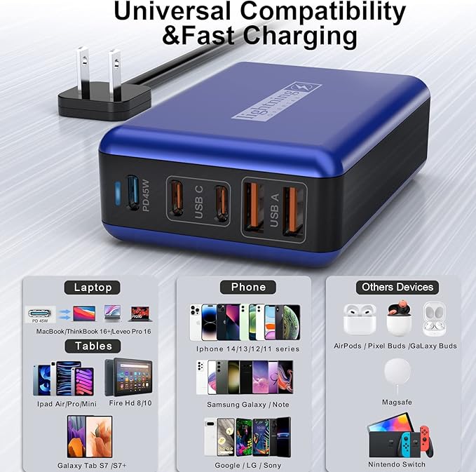 100W USB C Charger, 5 Port USB Tower Charging Hub Fast Charger - Image 4