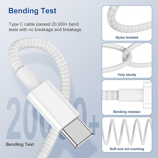 3-Pack Grey 60W USB C to USB C Cable, Type C Fast Charging Cable - Image 3