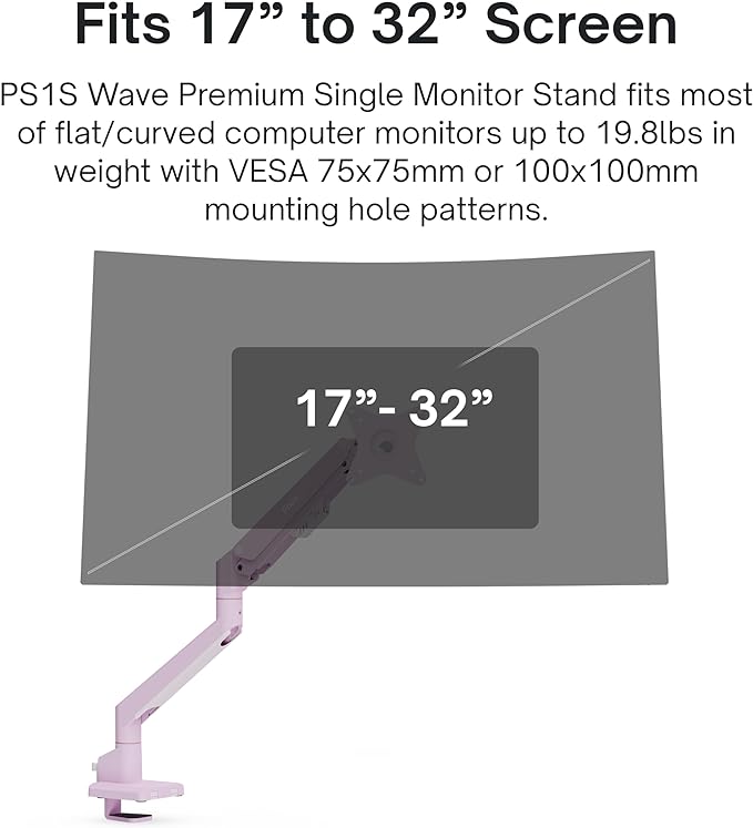 Pixio PS1S Wave Pink Single Monitor Arm Stand Desk Mount - Image 2