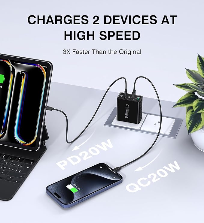 USB C Wall Charger, 50W Type C Charger Block 5-Port Fast Charging Blocks - Image 3