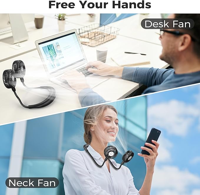 COMLIFE Portable Neck Fan, 5000mAh Rechargeable Battery Powered, 3 Speeds - Image 4