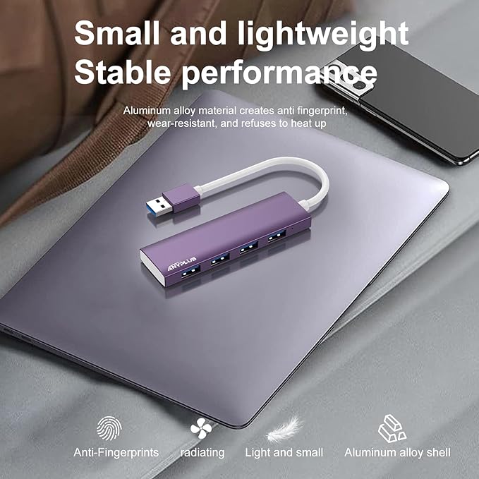 USB Hub, USB 3.0 Hub Aluminum Alloy Ultra Slim USB Splitter, Portable 4 Port - Image 6